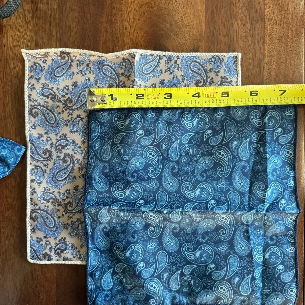 Bundle of Blue and Tan Paisley Boys bow tie and pocket square